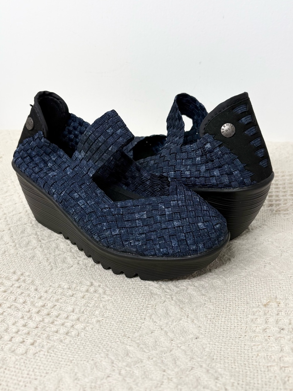 Bernie Mev Blue Lulia Wedge Size 37 Mary Jane Comfort Shoes